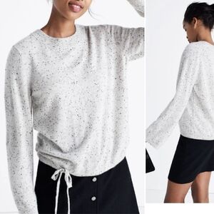 Madewell Cashmere Flare Sleeve Crop Sweater with Waist Tie Silver Sz S